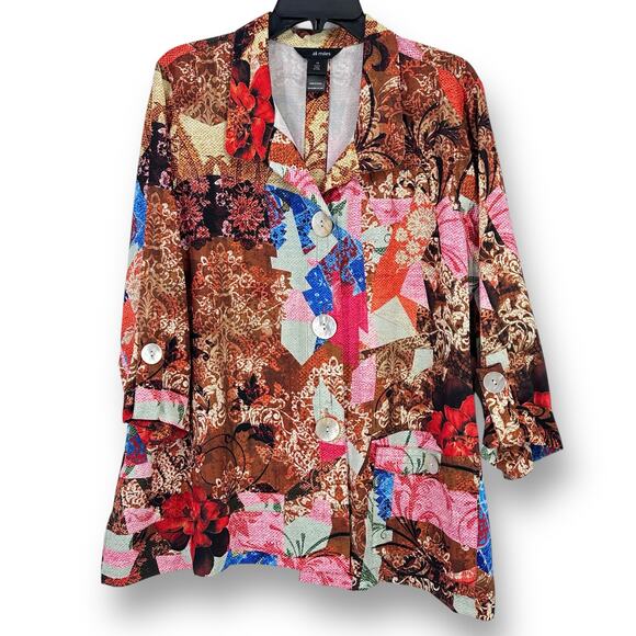 Ali Miles Floral Mixed Media Oyster Button Wire Collar Shirt Plus Size 1X - Picture 1 of 10